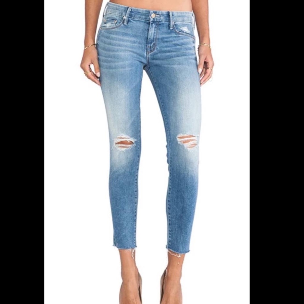 MOTHER Blue Distressed Ankle Jeans
